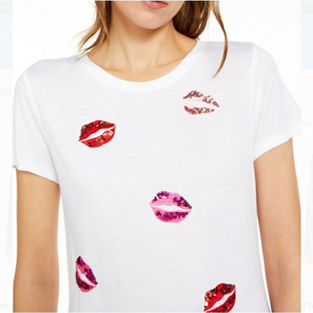 INC White Embroidered Printed Lip Jewel - Picture 2 of 3